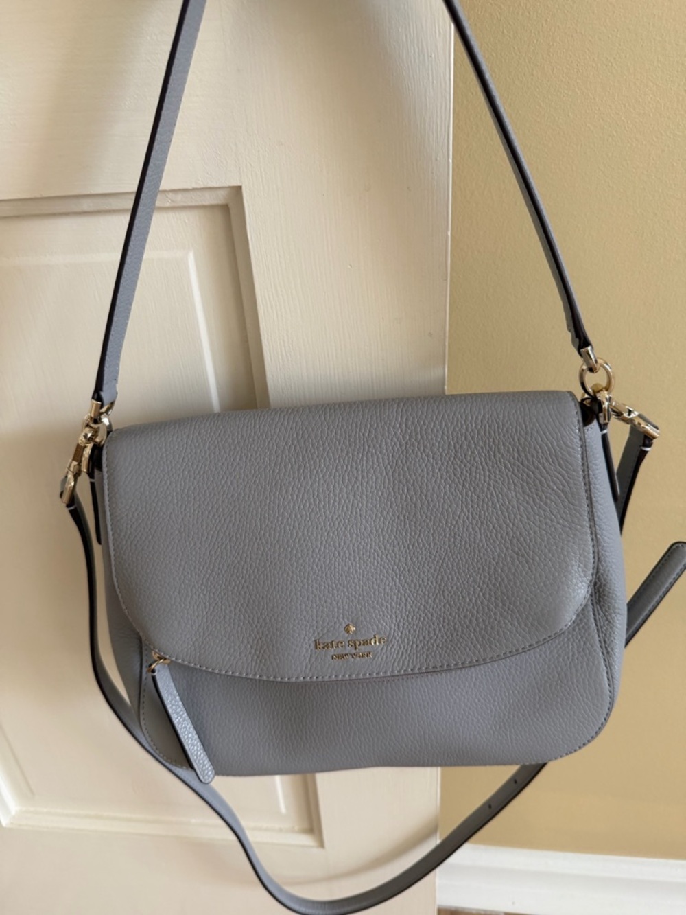 kate spade Pebbled Leather Crossbody in Gray with Gold Hardware